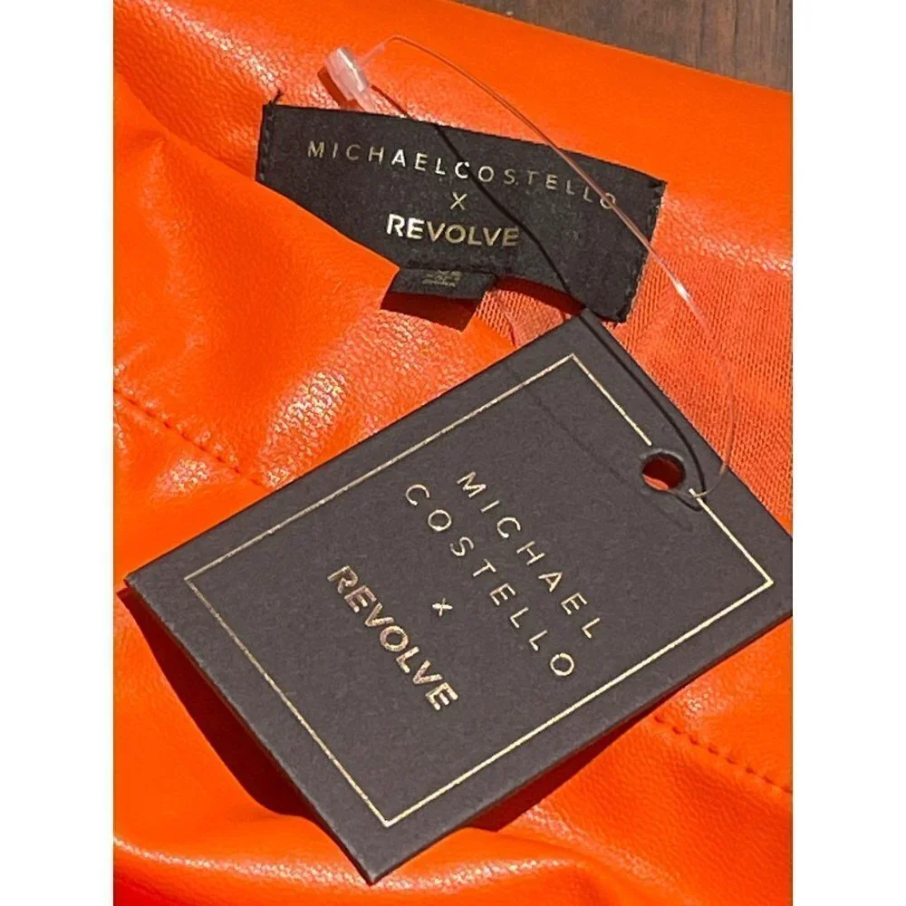 Michael Costello Torin Faux Leather Mini Skirt in Orange XSmall New Womens